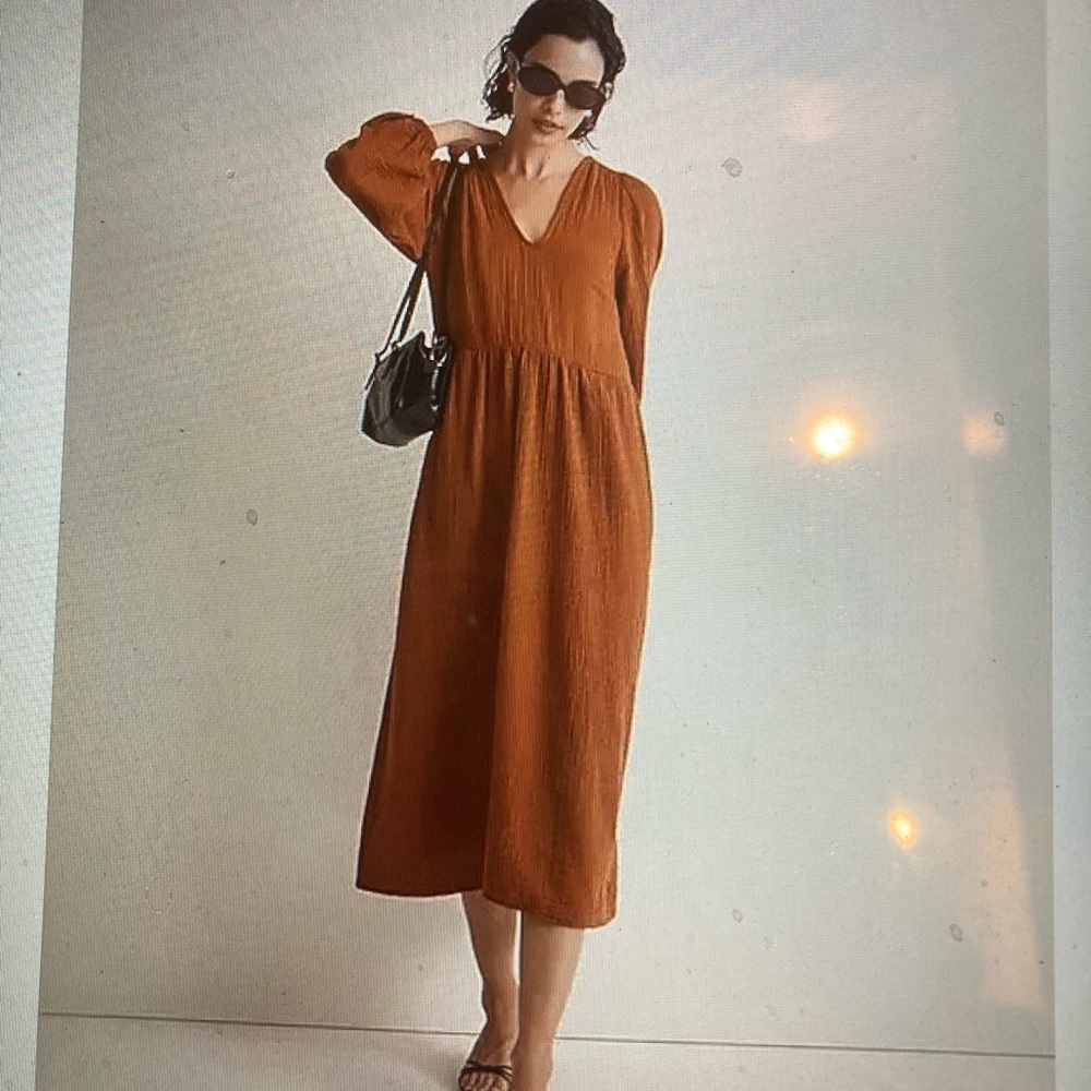 NWT Madewell Lightspun V-Neck Midi Dress in Burnt Clay -Size S